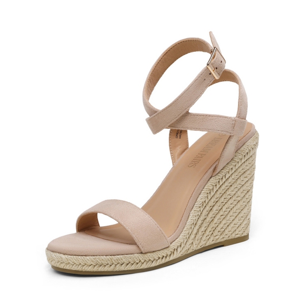 Open Toe Espadrille Platform Wedge Sandals - NUDE SUEDE -  0